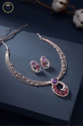 Divine Jewellery Ruby Amethyst Fusion Multi-Strand Rose Gold Necklace Set