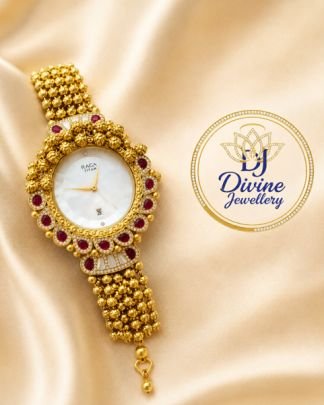 Divine Jewellery Ruby Pearl Gold Plated Designer Watch Bracelet for Women