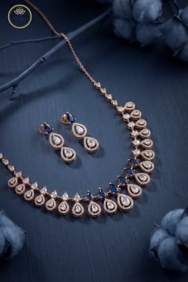 Divine Jewellery Sapphire Teardrop Royale Rose Gold Necklace Set