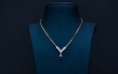 Divine Jewellery Sapphire V-Grace Diamond-Style Pendant Necklace