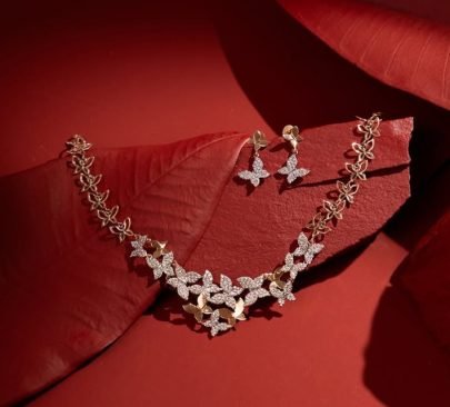 Divine Jewellery Sparkling Butterfly Garden Designer Necklace Set with Crystal Butterfly Earrings