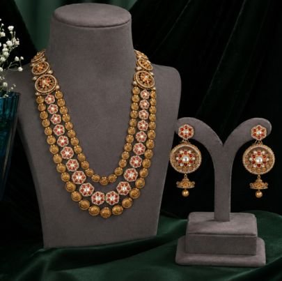 Divine Jewellery Traditional Coin Necklace Set for Women | Gold Plated Silver Bridal Haram Set with Earrings