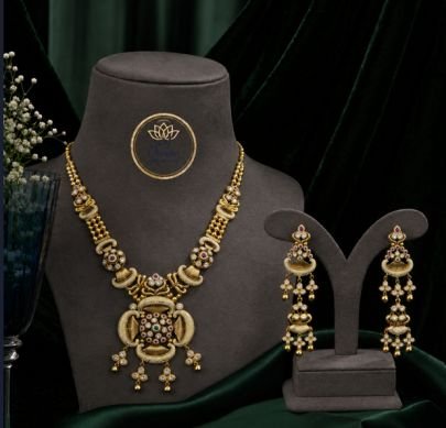 Divine Jewellery Traditional Gold Plated Silver Bridal Necklace Set with Stone Work & Long Earrings for Women