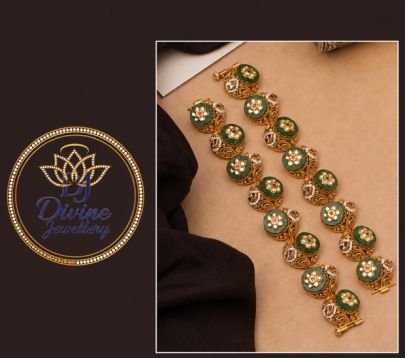Divine Jewellery Traditional Green Meenakari Gold Plated 92.5 Silver Designer  Set for Women