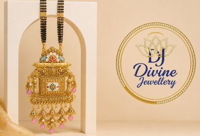 Divine Jewellery Traditional Gold Plated 92.5 Silver Temple Pendant Mangalsutra with Pink Beads