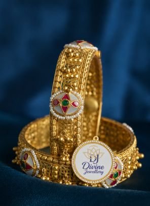 Divine Jewellery Traditional Kundan Gold Plated Kada Bangles for Women | 92.5 Silver Designer Bridal Bangle Set