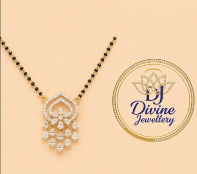 Divine Jewellery Traditional Mangalsutra Pendant Necklace for Women | Gold Plated Silver Chain with American Diamonds & Black Beads