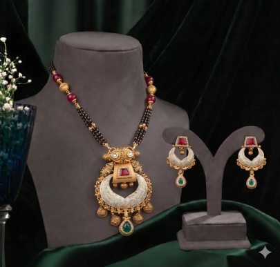 Divine Jewellery Traditional Mangalsutra Necklace Set for Women, Designer Pendant with Matching Earrings, Gold Tone Ethnic Bridal Wedding Jewelry Set