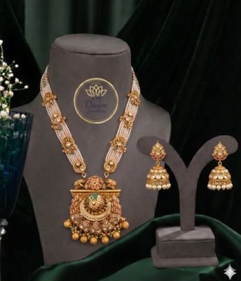 Divine Jewellery Traditional Pearl Mala Pendant Necklace Set with Designer Kundan Jhumka Earrings