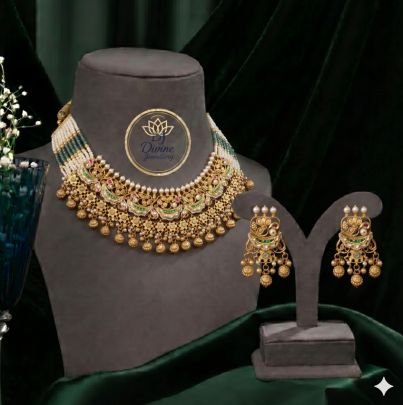 Divine Jewellery Traditional Pearl Choker Necklace Set with Antique Chandbali Earrings for Women