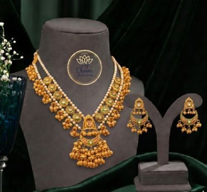 Divine Jewellery Traditional Pearl & Green Meenakari Necklace Set with Earrings | Gold Plated Ethnic Jewellery for Women
