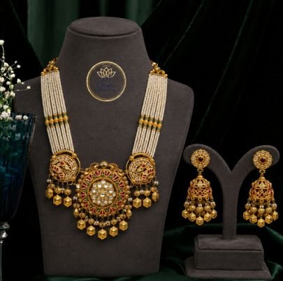 Divine Jewellery Traditional Pearl Mala Necklace Set for Women | 92.5 Silver Gold Plated Bridal Statement Necklace with Jhumka Earrings