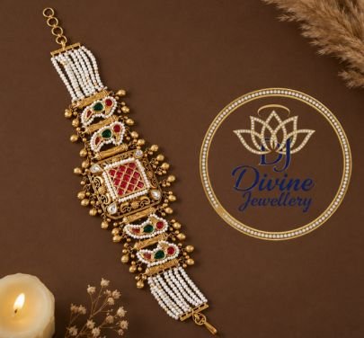 Divine Jewellery Traditional Pearl Kundan Bracelet for Women | 92.5 Silver Gold Plated Ethnic Kada