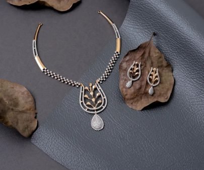 Divine Jewellery Two Tone Diamond Style Floral Pendant Necklace Set