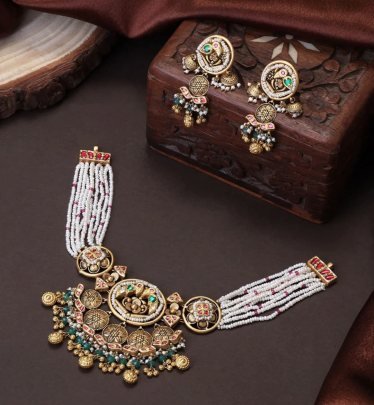 Divine Jewellery Vaidehi Antique Temple Pearl Beaded Necklace Set