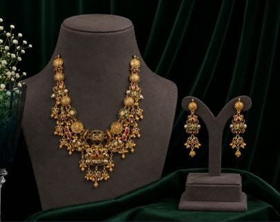 Divine Jewellery Vintage Antique Gold Plated Statement Necklace Set for Women | Traditional Multi-Color Ethnic Jewellery with Matching Earrings | Fest