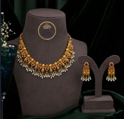 Divine JewelleryAntique Gold Plated Choker Necklace Set for Women | Traditional Pearl Drop Ethnic Jewellery with Matching Earrings | Bridal & Festive 