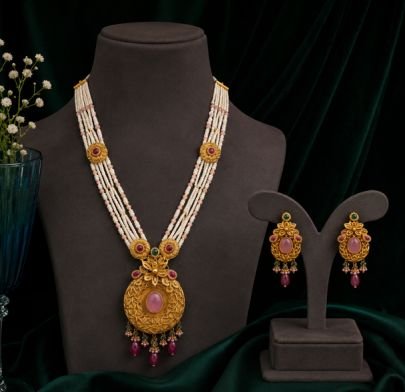 Divine JewelleryElegant Pearl Layered Pendant Necklace Set for Women | Antique Gold Plated Ethnic Jewellery with Matching Earrings | Traditional Festi