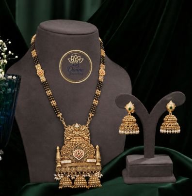 Divine Rajwadi Temple Mangalsutra with Grand Pendant & Jhumka Earrings | 92.5 Silver Gold Plated Heritage Jewelry Set