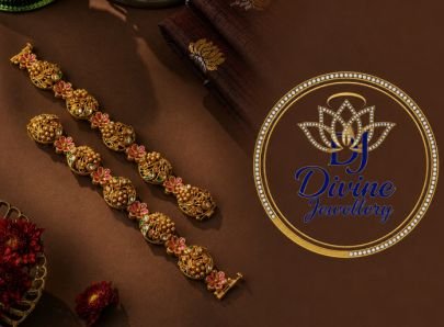Divine Traditional Gold Plated 92.5 Silver Designer Bracelet Pair with Floral Multicolor Stone Work