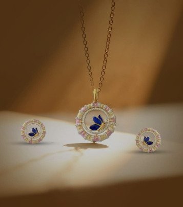 Elegant Butterfly Pendant Necklace Set with Stud Earrings – 92.5 Silver Gold Plated Minimal Jewellery | Divine Jewellery