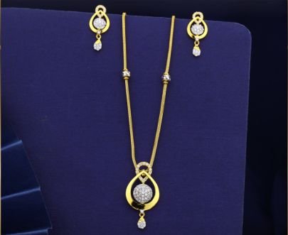 Elegant Dual Tone CZ Pendant Necklace Set 92.5 Silver Gold-Plated with Earrings