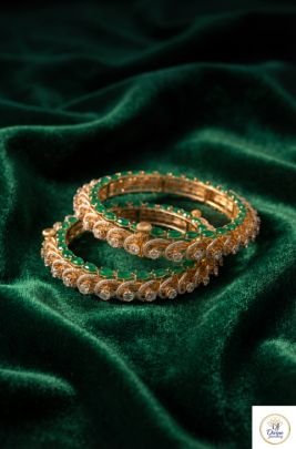 Elegant Emerald Diamond Bangle Set in 92.5 Silver Gold Plated | Divine Jewellery