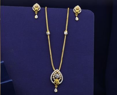 Elegant Floral CZ Pendant Necklace Set 92.5 Silver Gold-Plated with Earrings