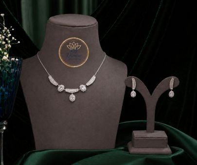 Elegant Leaf Motif Drop Necklace Set with Earrings in 92.5 Silver Gold Plated | Minimal Party Wear Jewellery – Divine Jewellery