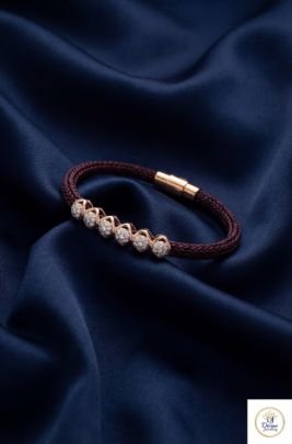 Elegant Rose Gold Beaded Diamond Bracelet with Braided Cord in 92.5 Silver | Divine Jewellery