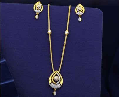 Elegant Teardrop Dual Tone CZ Pendant Necklace Set 92.5 Silver Gold-Plated with Earrings