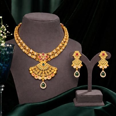 Elegant Temple Choker Necklace Set with Floral Pendant – 92.5 Silver Gold Plated Designer Jewellery | Divine Jewellery