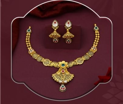 Elegant Temple Floral Filigree 92.5 Silver Gold-Plated Necklace Set with Jhumka Earrings