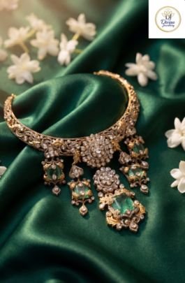 Emerald Polki Statement Choker Necklace in 92.5 Silver Gold Plated – Divine Jewellery