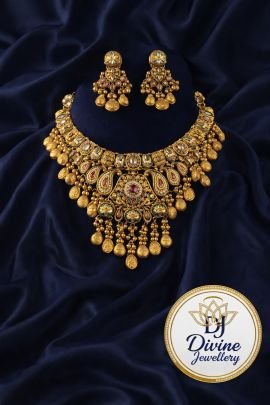 Grand Heritage Temple Necklace Set with Earrings – 92.5 Silver Gold Plated Bridal Statement Jewellery
