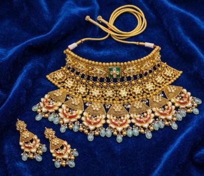 Grand Kundan Meenakari Bridal Choker Necklace Set in 92.5 Silver Gold Plated – Divine Jewellery