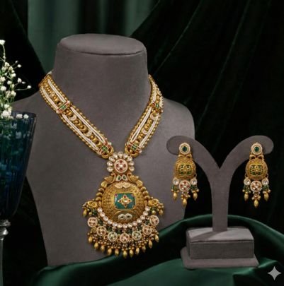 Grand Temple Pendant Necklace Set with Pearl Layers – 92.5 Silver Gold Plated Traditional Jewellery | Divine Jewellery