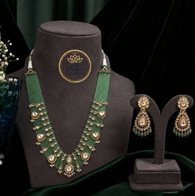 Green Multi Strand Kundan Necklace Set with Earrings for Women | Antique Gold Plated Ethnic Jewellery | Divine Jewellery