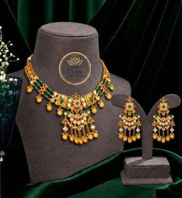 Heritage Kundan Polki Necklace Set in 92.5 Sterling Silver with Gold/Rose Gold Plating