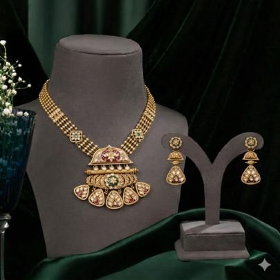 Kundan Meenakari Choker Necklace Set with Layered Chain – 92.5 Silver Gold Plated Traditional Jewellery | Divine Jewellery
