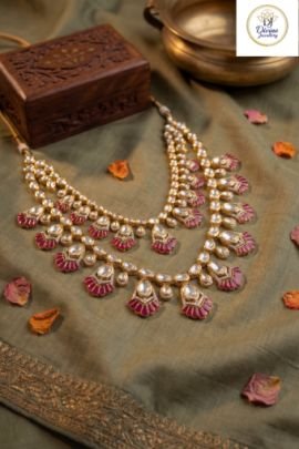 Layered Polki Bridal Haar Necklace in 92.5 Silver Gold Plated with Ruby Accents – Divine Jewellery