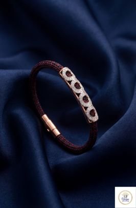 Luxury Circular Diamond Motif Braided Bracelet with Rose Gold Finish in 92.5 Silver | Divine Jewellery