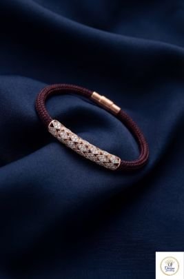 Luxury Diamond Rhombus Pattern Braided Bracelet in Rose Gold Finish | 92.5 Silver | Divine Jewellery