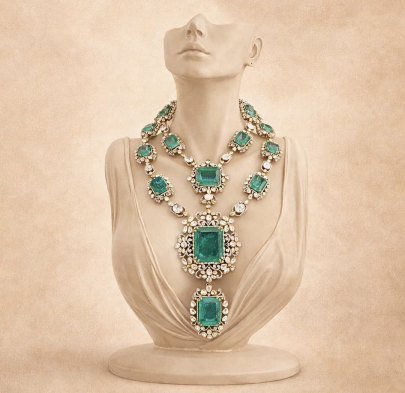 Luxury Emerald Statement Necklace Set – 92.5 Silver White Gold Plated High-End Bridal Jewellery | Divine Jewellery