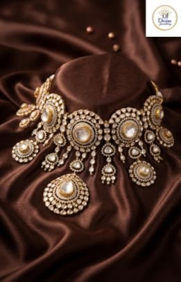 Luxury Polki Collar Choker Necklace in 92.5 Silver Gold Plated – Divine Jewellery