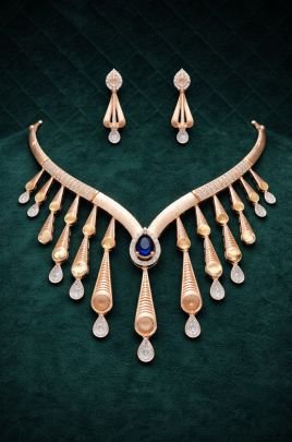 Luxury Sapphire Drop Statement Necklace Set in 92.5 Silver Rose Gold Plated – Divine Jewellery