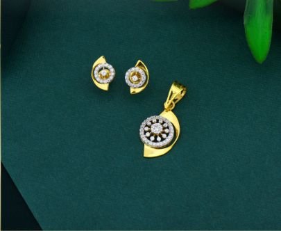 Modern Circular CZ Dual-Tone 92.5 Silver Gold-Plated Pendant Set with Earrings