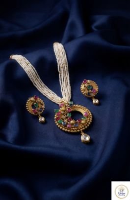 Multi-Color Pearl Strand Pendant Necklace Set in 92.5 Silver Gold Plated | Divine Jewellery