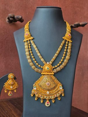 Rajvanshi Antique Long Necklace Set with Royal Filigree Pendant