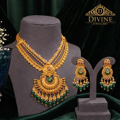 Rajwadi Multi-Layer Temple Necklace Set with Meenakari Pendant | 92.5 Silver Gold Plated Jewellery by Divine Jewellery